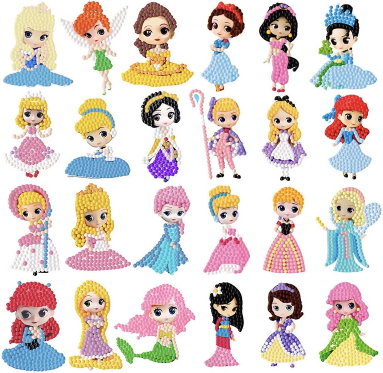 Diamond Art Kits for Kids – 5D DIY 24PCS Cartoon Princess Diamond Sticker Painting Kit, Gem Art Crafts for Girls & Boys, Beginner-Friendly